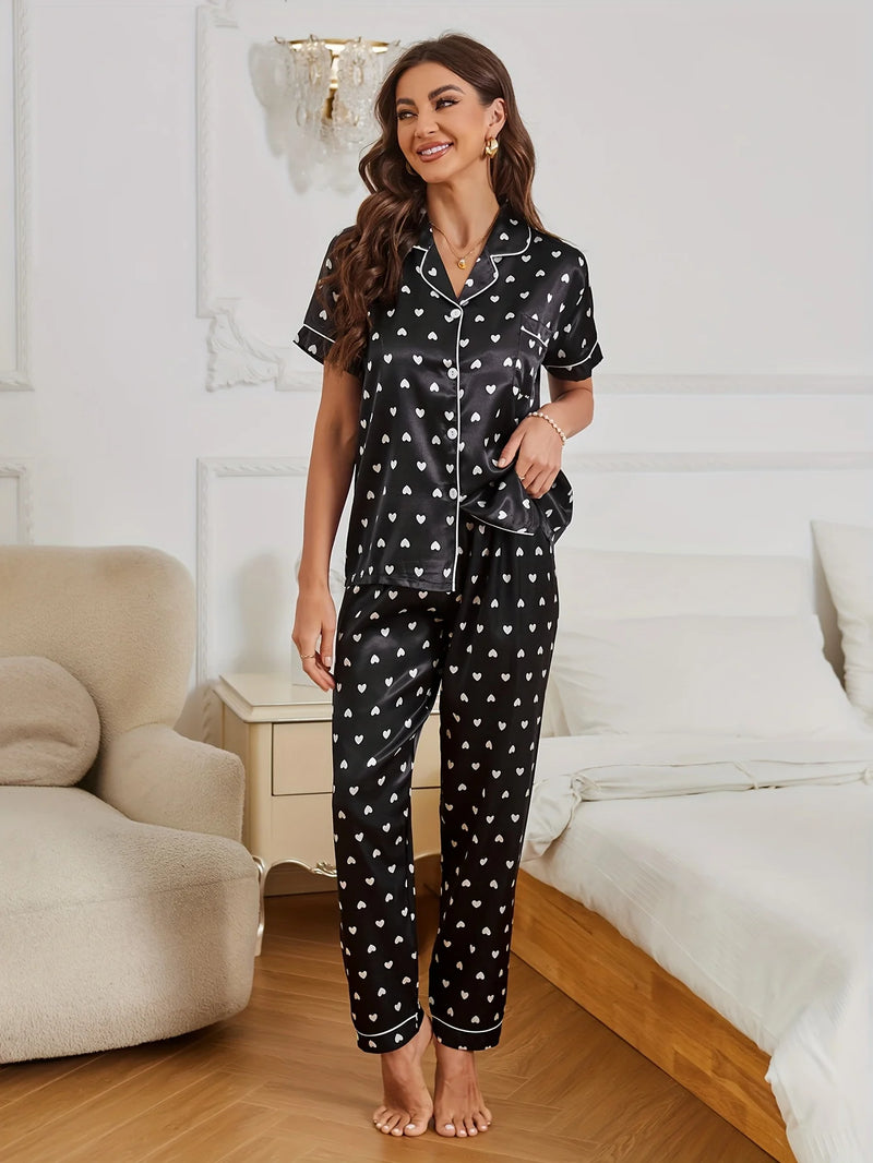 Irise | Heart Print Satin Loungewear