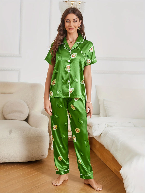 Daisy | Avocado Print Satin Pajama