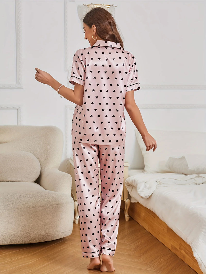 Miranda | Heart Print Satin Sleepwear