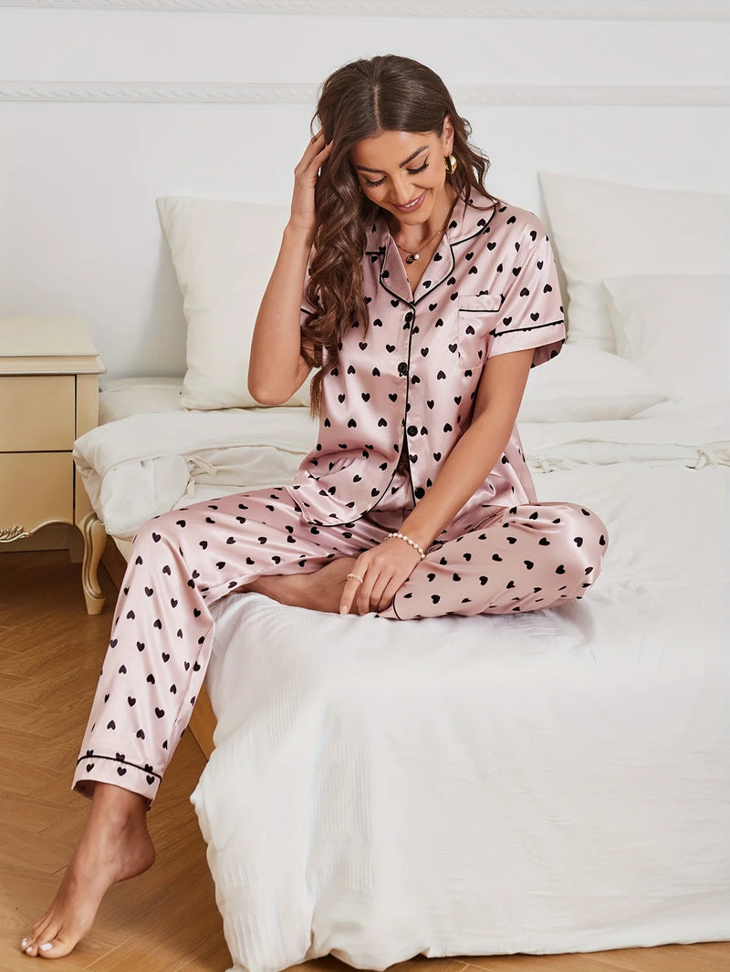 Miranda | Heart Print Satin Sleepwear